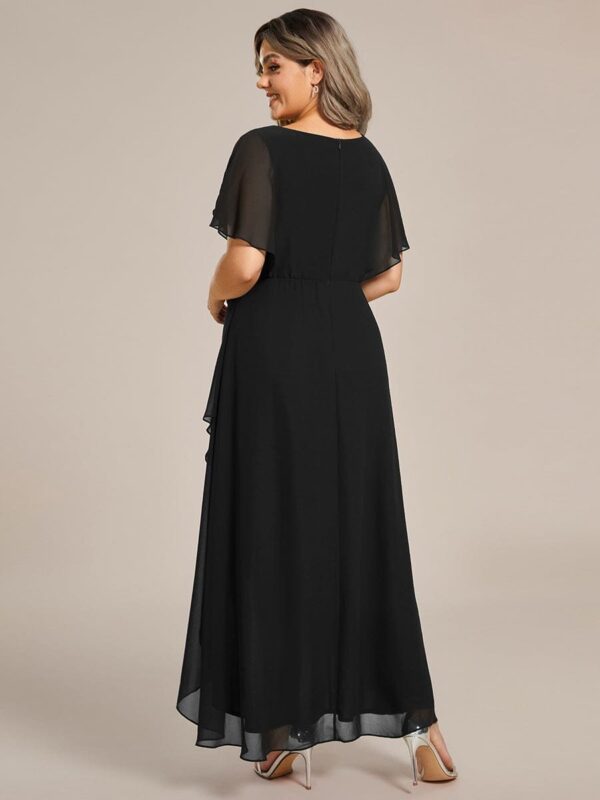 Plus Size Waist Applique A-Line Chiffon V-Neck Evening Dress - Image 3