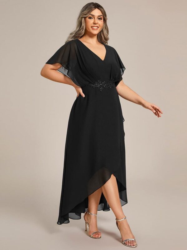 Plus Size Waist Applique A-Line Chiffon V-Neck Evening Dress - Image 5