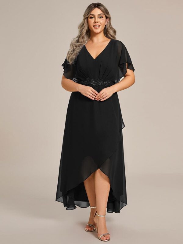 Plus Size Waist Applique A-Line Chiffon V-Neck Evening Dress - Image 6