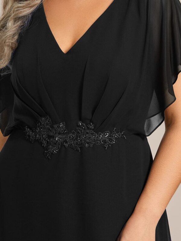 Plus Size Waist Applique A-Line Chiffon V-Neck Evening Dress - Image 4