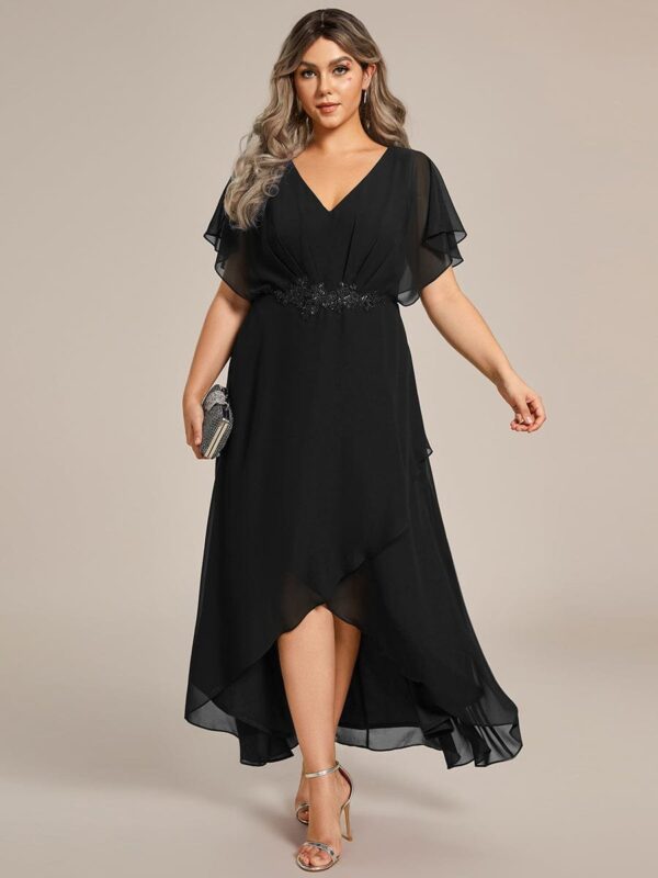 Plus Size Waist Applique A-Line Chiffon V-Neck Evening Dress - Image 2