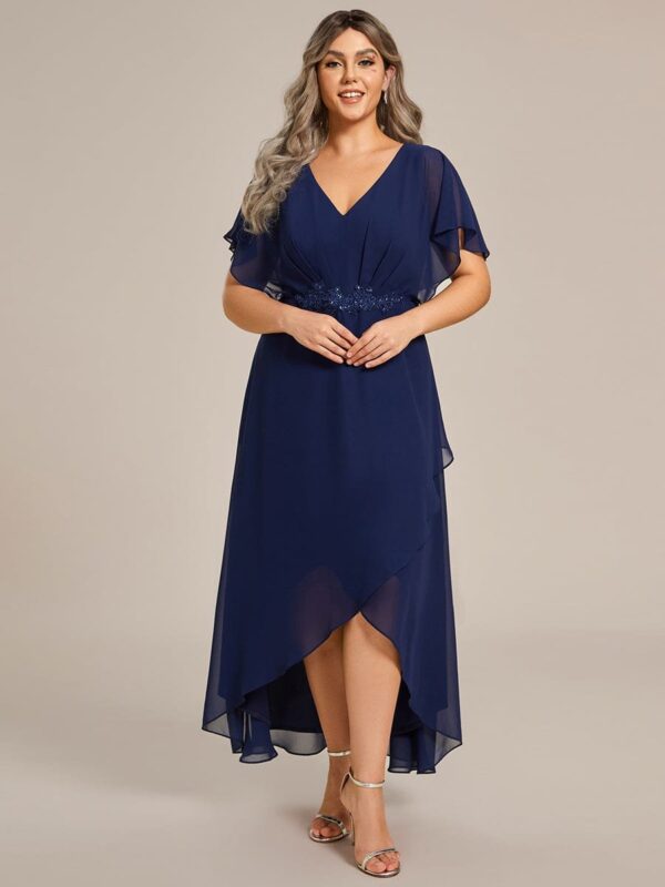 Plus Size Waist Applique A-Line Chiffon V-Neck Evening Dress - Image 10