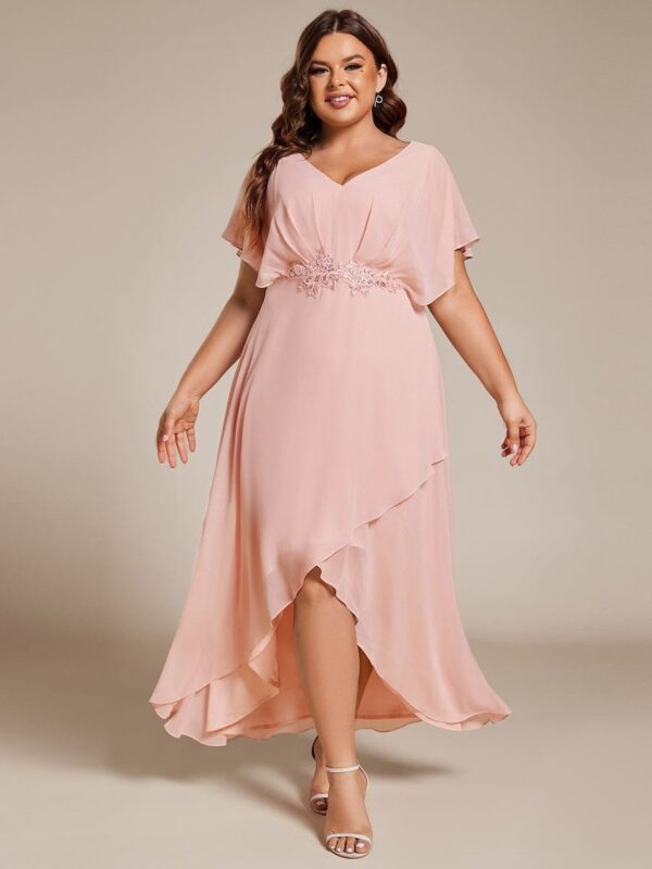 Plus Size Waist Applique A-Line Chiffon V-Neck Evening Dress - Image 11