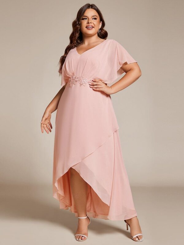 Plus Size Waist Applique A-Line Chiffon V-Neck Evening Dress - Image 14