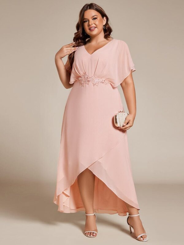 Plus Size Waist Applique A-Line Chiffon V-Neck Evening Dress - Image 15