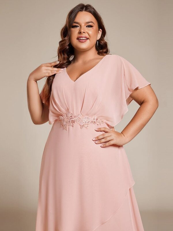 Plus Size Waist Applique A-Line Chiffon V-Neck Evening Dress - Image 13