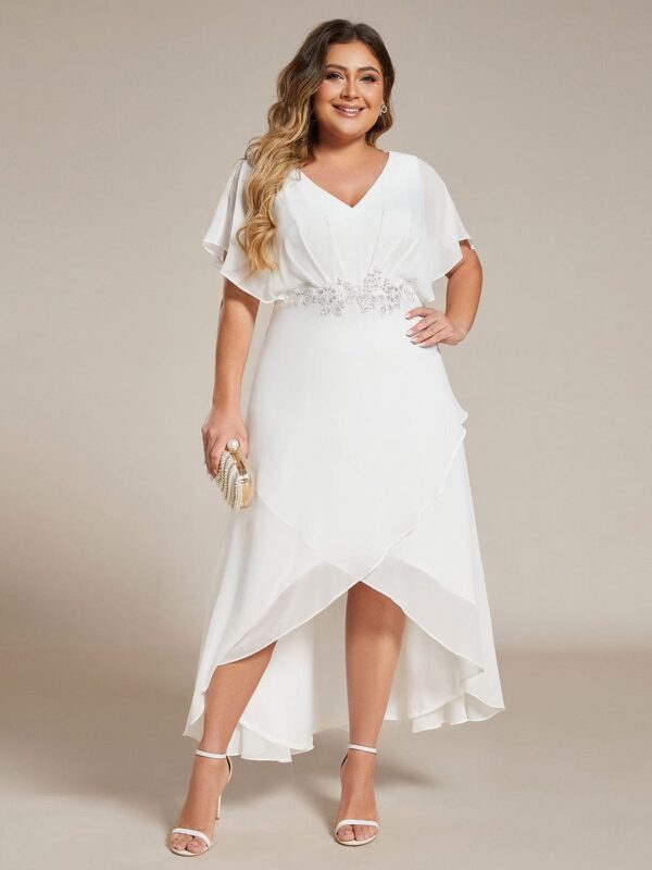 Plus Size Waist Applique A-Line Chiffon V-Neck Evening Dress - Image 19