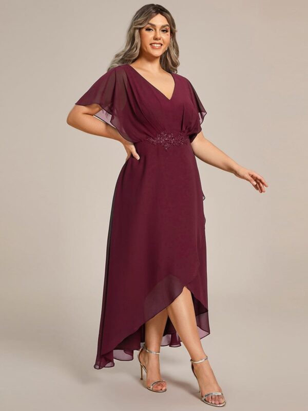 Plus Size Waist Applique A-Line Chiffon V-Neck Evening Dress - Image 25