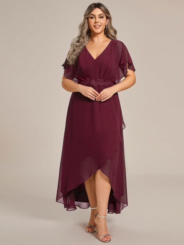 Plus Size Waist Applique A-Line Chiffon V-Neck Evening Dress - Image 21