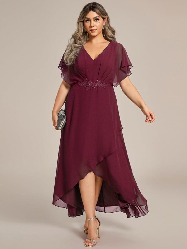 Plus Size Waist Applique A-Line Chiffon V-Neck Evening Dress - Image 24