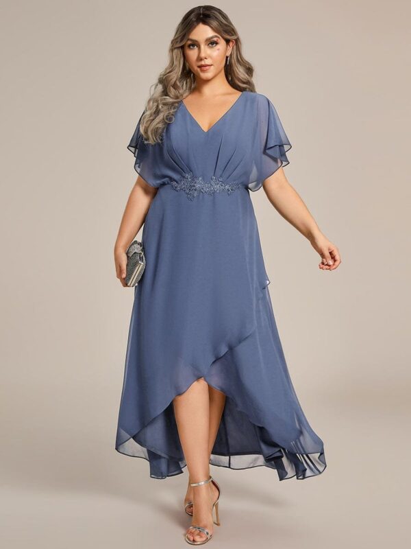 Plus Size Waist Applique A-Line Chiffon V-Neck Evening Dress - Image 26