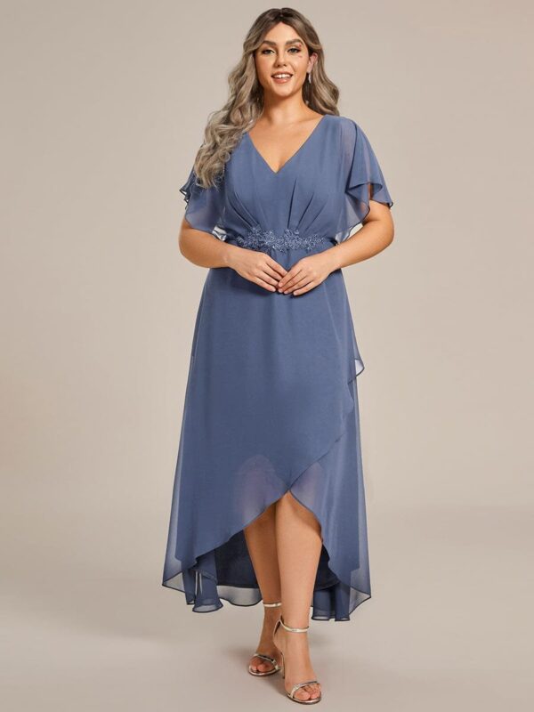 Plus Size Waist Applique A-Line Chiffon V-Neck Evening Dress - Image 30