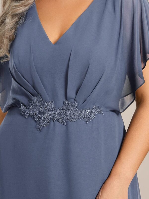 Plus Size Waist Applique A-Line Chiffon V-Neck Evening Dress - Image 28